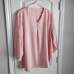 Beautiful Light PINK V-Neck 3/4 Sleeve Elegant Ladies Blouse Top Size 4XL